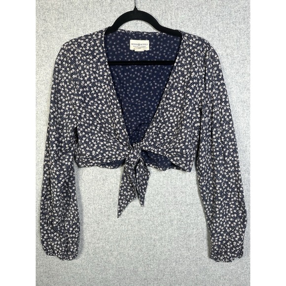 Denim & Supply Ralph Lauren Tops - Denim‎ & Supply Ralph Lauren Womens Top Large Blue Floral Cropped Blouse Tie